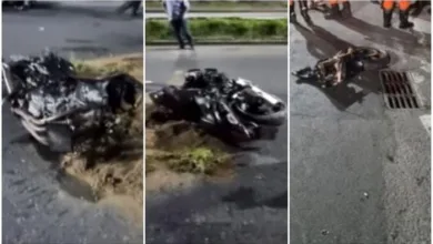 Moto ficou destruída com batida. Foto: Reprodução/TV Bahia