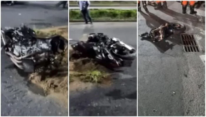 Moto ficou destruída com batida. Foto: Reprodução/TV Bahia