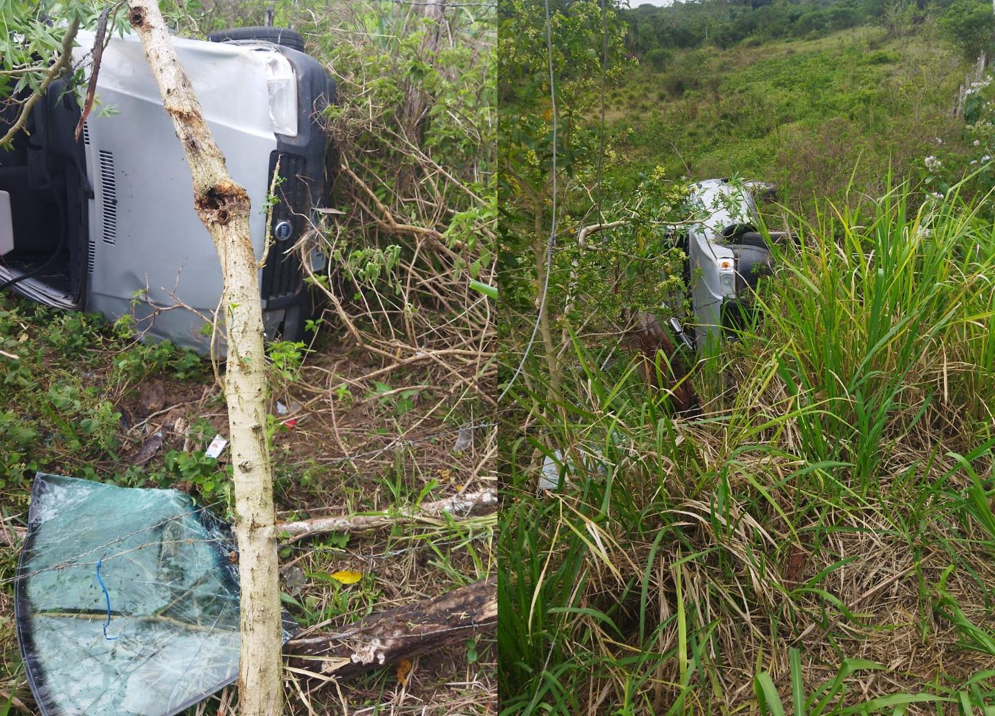 Jovem capota carro ao tentar evitar colisão na BA-084, em Oliveira dos Campinhos. Foto: Reprodução/ Leitor Fala Genefax