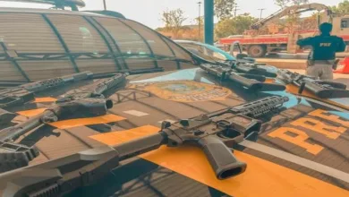 Homem é preso suspeito de transportar arsenal de armas dentro de carro — Foto: Polícia Rodoviária Federal