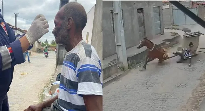 Idoso perde o controle da carroça e acaba ferido em Feira de Santana - Foto: Reprodução