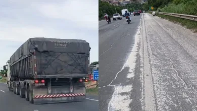 PRF retém carreta com excesso de peso e carga derramando na BR-324 - Foto: Divulgação /Nucom PRF