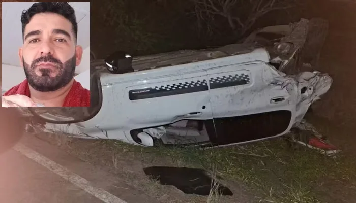 Veículo em que Joilson estava foi atingido por outro e capotou.- Foto: Reprodução/Polícia Rodoviária Estadual