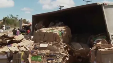 Caminhão carregado de papelão tomba na BR-324 e causa lentidão no trânsito- Foto: Reprodução